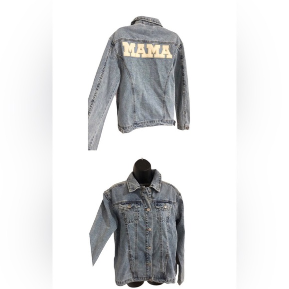Blue jeans‎ Maternity ‘Mama’ embroidered classic jeans jacket size medium new - Picture 3 of 14